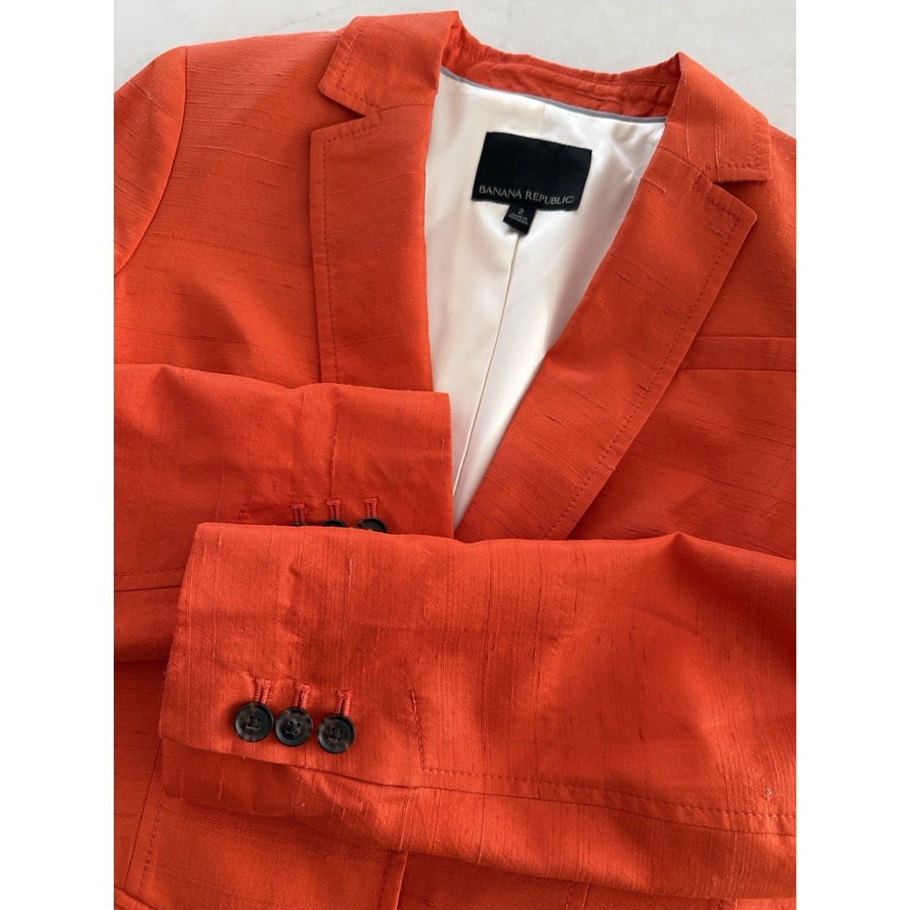 Banana Republic Orange Womens Long and Lean Silk Blend‎ Two Button Blazer Sz 2